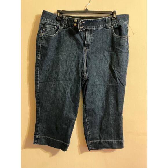 Lane Bryant Blue Jeans Women Sz 20 Short Wide Legged Dark Wash Stretch - Picture 1 of 10